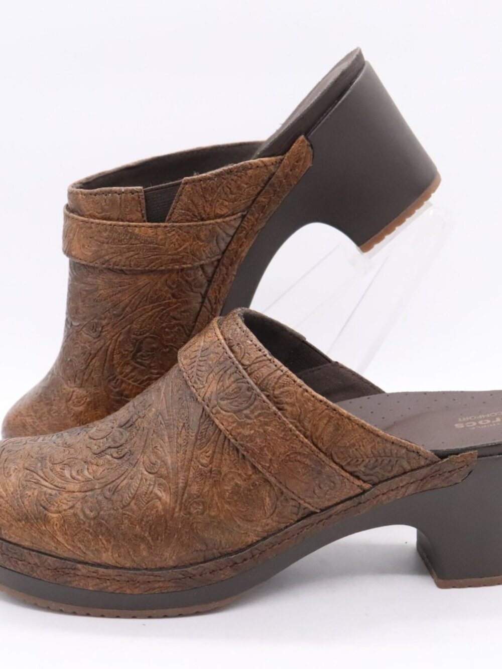 Crocs Sarah Tooled Clog Mule Women's 8 Brown Triple Comfort Slip On Shoes